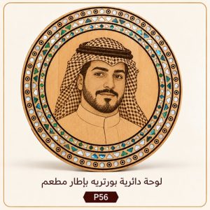 لوحة دائرية بورتريه بإطار مطعّم